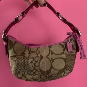 Coach Hot Pink Leather & Canvas Small Shoulder Bag